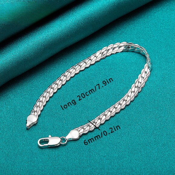 925 Sterling Silver 6mm Link Chain Bracelet for Men & Women - Picture 2 of 7